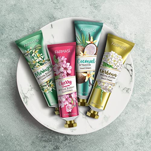 FARMASi Hand Cream with Shea Butter, Deep Moisturizing Hand Lotion for Dry Hands, Fast-Absorbing Lightweight Formula, Daily Hand Care, Travel Size, 1 fl oz, Cherry Blossom & Shea Butter