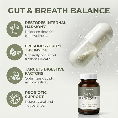Ovouria Breath & Gut Balance 7-in-1 Capsules for Fresh Breath & Digestive Support - Vegan, Non-GMO, 60 Count