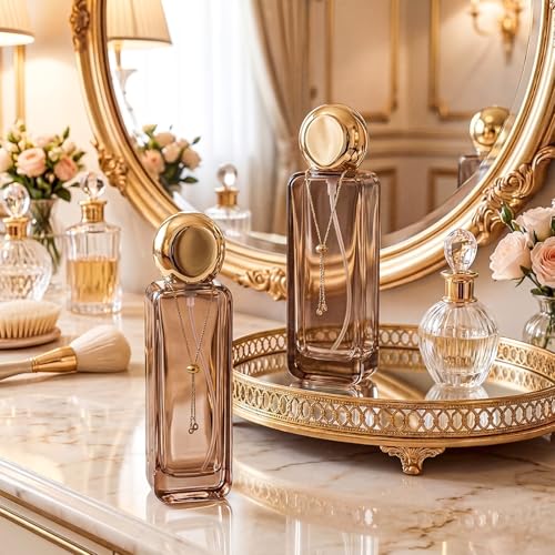 Brown Glass Lotion & Perfume Spray Bottles with Pump & Chain - 4 Pack