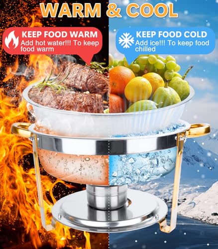 Silver & Gold 6QT Chafing Dishes Set for Buffet, 4 Pack Food Warmers