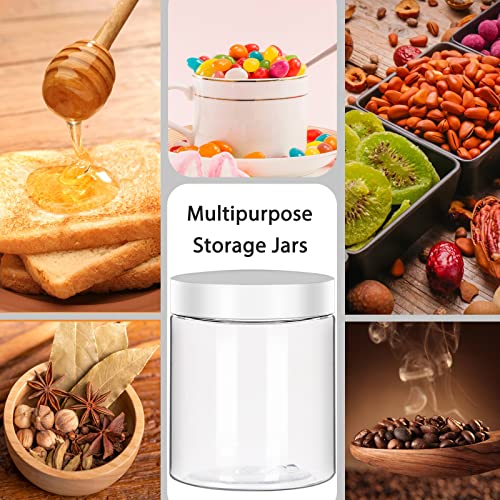 8 oz Plastic Jars with White Screw Lid - Refillable Food Storage Set, 36 Pack