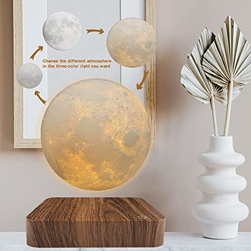 Levitating Moon Lamp - White Floating Spinning Luna Night Light with 3 Color Modes - Magnetic Desk Decor & Gift