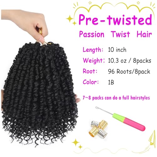 Bileaf Passion Twist Crochet Hair 10 Inch - 8 Pack, Faux Locs for Black Women