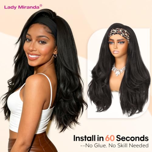 Lady Miranda 26 Inch Yaki Wavy Curly Headband Wig for Black Women - Black