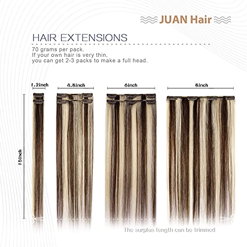 Dark Brown to Blonde Clip-In Hair Extensions 12 Inch Human Hair Highlight Set - 7pcs