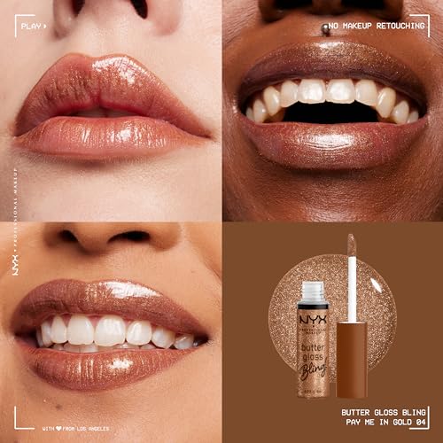 NYX PROFESSIONAL MAKEUP Butter Gloss Bling Lip Gloss, Non Sticky and Shiny Vegan Lip Makeup - Shimmer Down