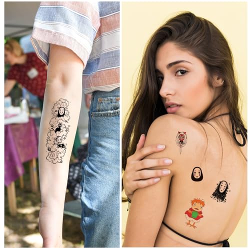 Pounchi Japanese Anime Temporary Tattoos (8 Sheets) Gifts Anime Decor Cosplay Waterproof Temporary Tattoos Cartoon Stickers Party Favors Supplies for Teens Man Woman