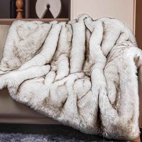 White Twin 1000GSM Faux Fur Throw Blanket - Oversized Cozy Plush Mink for Couch Bed