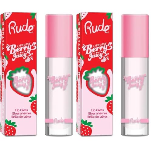 RUDE Cosmetics Berry Juicy Lip Gloss - Pure for Women - 0.14 oz Lip Gloss (Pack of 2)