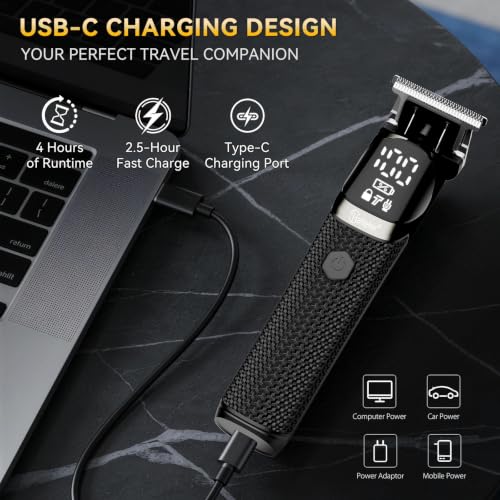 Men’s 6-in-1 Waterproof Grooming Kit with Trimmer, Nose & Ear Clippers, USB-C Charging