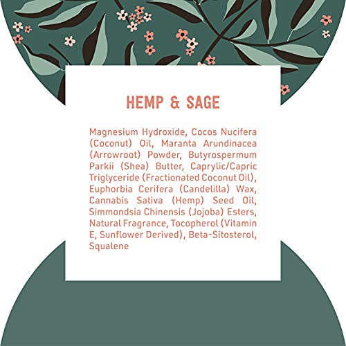 Schmidt's Aluminum Free Natural Deodorant for Women and Men, Hemp Seed Oil and Sage for Sensitive Skin with 24 Hour Odor Protection, Vegan, Cruelty Free, 2.65 oz