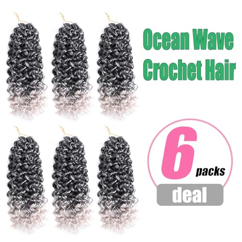 Grey Water Wave Crochet Hair Extensions - 14 Inch Silke Gogo Curl Pack for Women - Tgrey