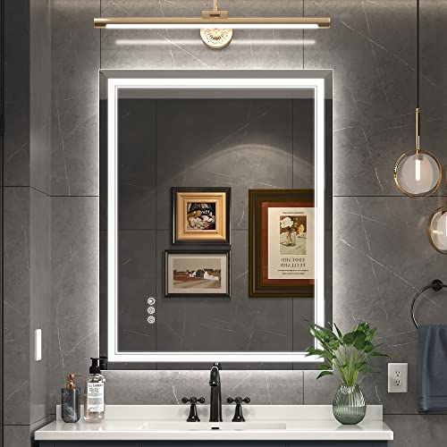 28x36 LED Bathroom Mirror with Lights - Anti-Fog, Dimmable, 3-Color, Backlit & Front Lit - Variation of 3-Color (Front+Back) 36"L x 28"W