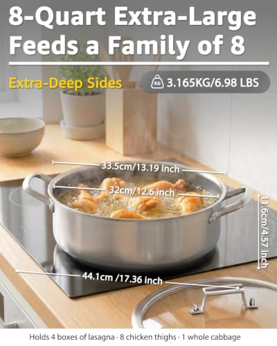 Large 8 QT Deep Frying Pan with Lid - 13 Inch Skillet for Family Meals