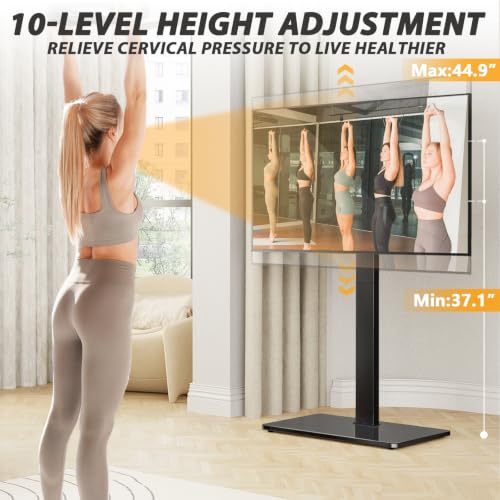 TAVR Swivel Floor TV Stand for 32-75 Inch TVs Up to 110 lbs, Black Glass Base, No Power Strip