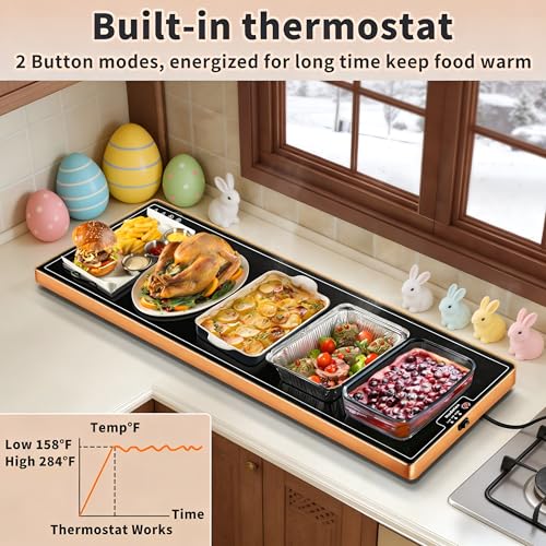 Hudetex Extra Long 40x12 Inch Food Warming Mat with Tempered Glass - Black