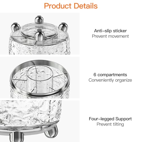 Makeup Brush Holder with Lid, 360¡Æ Rotating Cosmetic Tools Organizer with Cover, Dustproof Spinning Makeup Brush Organizer for Vanity, Ideal Gift for Girlfriend Wife Friends (Clear)