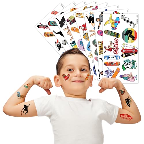 Skateboard Temporary Tattoos - Skateboarding 85 PCS Sports Themed Stickers for Kids Birthday Party Supplies, Decorations, Favors, and Prizes - Cute Gifts for Boys and Girls