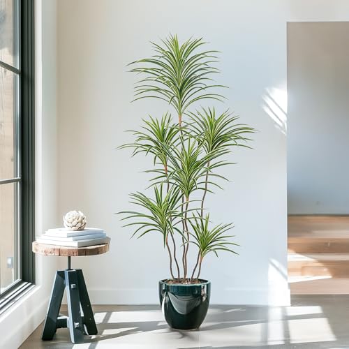 5 ft Artificial Dracaena Tree - Fine-Leaved Dracaena Indoor Tall Faux Plant in Pot (YEPDIN, 5ft)