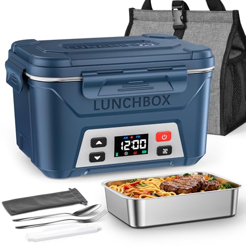 EAST OAK Cordless Heated Lunch Box 5.5-Cup with Schedule Heating & Large Blue Container