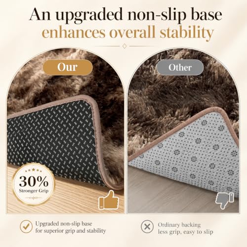 Fluffy 8x10 Area Rug for Living Room & Bedroom - Tie-Dyed Coffee, Soft Shag Carpet