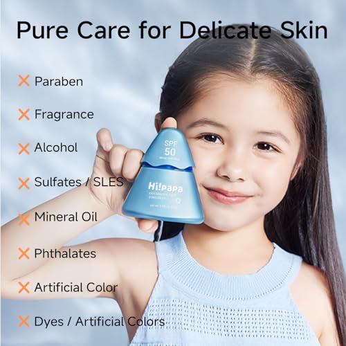 Hi!papa Kids Mineral Sunscreen SPF50, Broad Spectrum UVA/UVB Protection, Non-Nano Zinc Oxide, Water Resistant, Sheer Finish No White Cast, Fragrance Free, 1.94oz