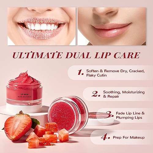 Lip Scrub & Lip Mask Set, Overnight Treatment Lip Care Products, Daily Lip Gift Set for Girls, Moisturize & Nourish, Dry Cracked Lips, Intense Hydration with Vitamin C, Overnight Lip Mask