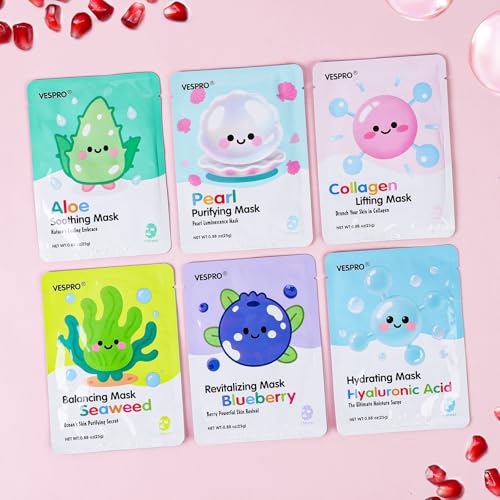 12 Pack Hydrating Face Masks for Women - Moisturizing Skin Care Set