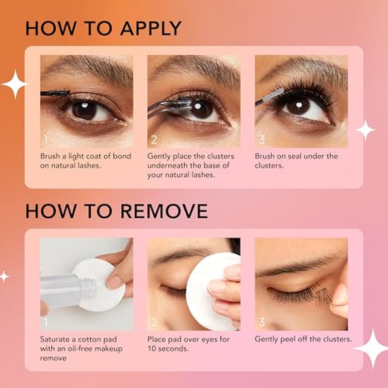 False Eyelashes, Lash Extension Kit 07, 9mm-16mm, Narrow Band, Easy to Apply and Remove, No Damage to Natural Eyelashes, 120 Lash Clusters - Wispy