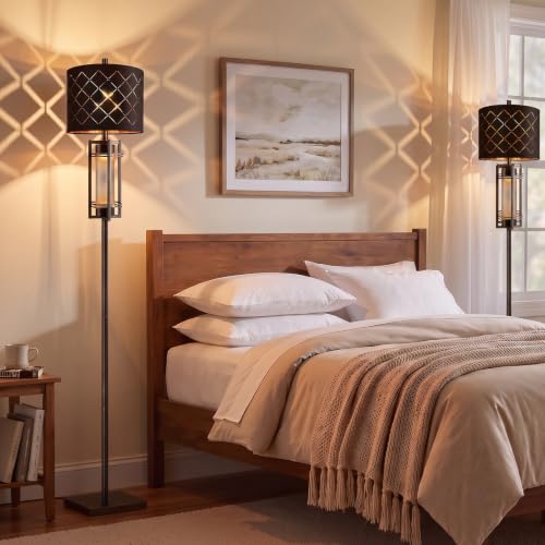 74-Inch Modern Floor Lamp with Nightlight - Black Metal Tall Standing Lamp, Stable Base