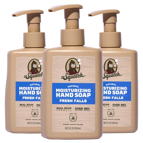 Dr. Squatch Moisturizing Hand Soap - Tough on Dirt + Grime - Clean Ingredient, Gentle for all Skin Types - Moisturizing + Non-Drying - Fresh Falls (8 fl oz, 3-Pack)