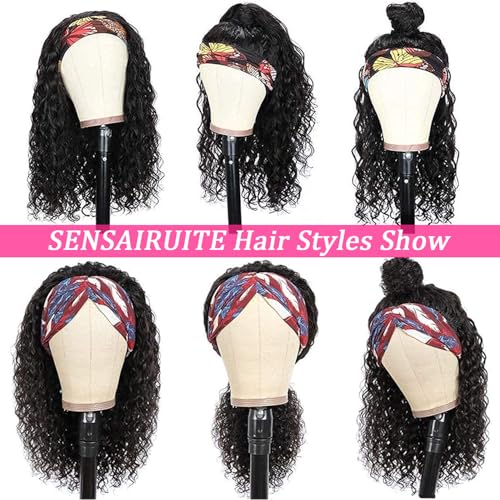 SENSAIRUITE 8 Inch Deep Wave Headband Wig Human Hair Glueless Curly Wigs for Black Women