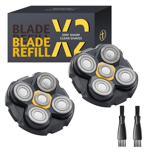 Replacement Heads Compatible with Microtouch Titanium Head Shaver - 5D Stainless Steel Blades for Wet Dry Bald Shaving, Waterproof, Includes 2 Cleaning Brushes (2 Pack)