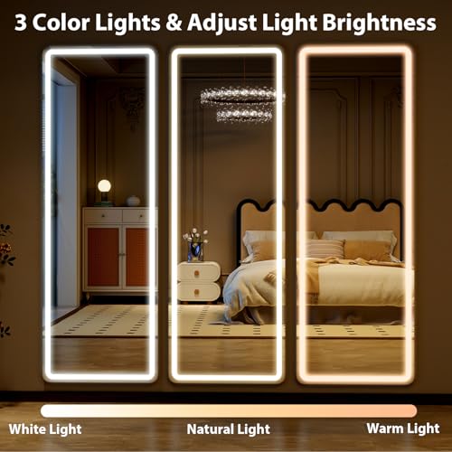 60-inch Full Length Mirror with LED Lights for Bedroom Floor Decor