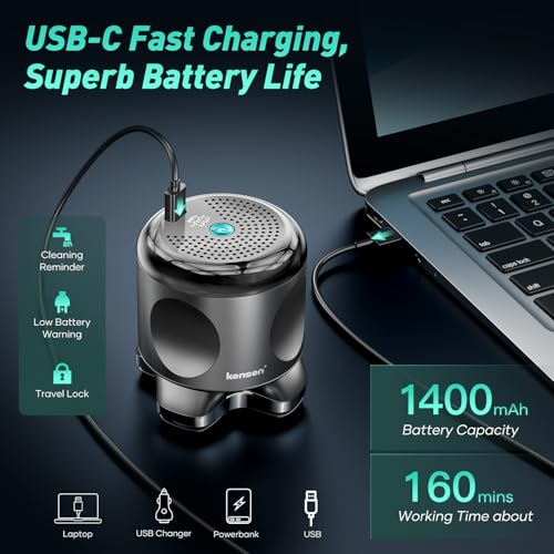 5D Head Shavers for Bald Men - Kensen 2025 Upgraded Large Hair Chamber Bald Head Shavers for Men, Christmas Gift Best Head Razors for Bald Mens Waterproof USB-C Cordless 160min for Home Office Travel