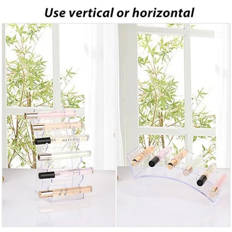 ELLDOO 2 Pack Rollerball Perfume Organizer, 6 Slots Clear Acrylic Perfume Storage Holder Beauty Scent Holder, Makeup Brush Lipgloss Lipstick Display Stand, Pen Holder for Home School Office