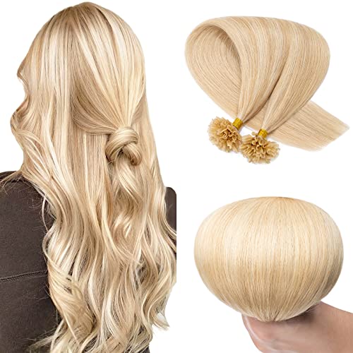 14 Inch U Tip Keratin Hair Extensions - Ash Blonde & Bleach Blonde, 100 Strands