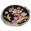 Mother of Pearl Design 2-Sided 2X/1X Magnification Compact Mirror, Pocket Travel Makeup Mirror, Small Metal Portable Handheld Cosmetic Mirror for Purses, Gift for Mom Women (Pink Plum Flower)