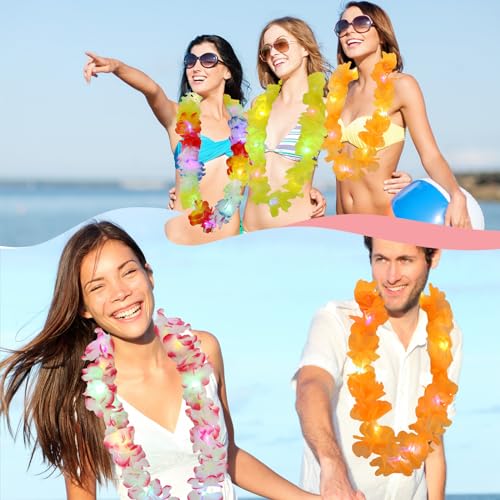 Bright LED Hawaiian Leis Set 100 Pcs Rainbow Luau Party Decorations