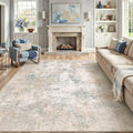 Modern Abstract Washable Area Rug - 8x10 Beige & Blue Living Room Decor - Non-Slip