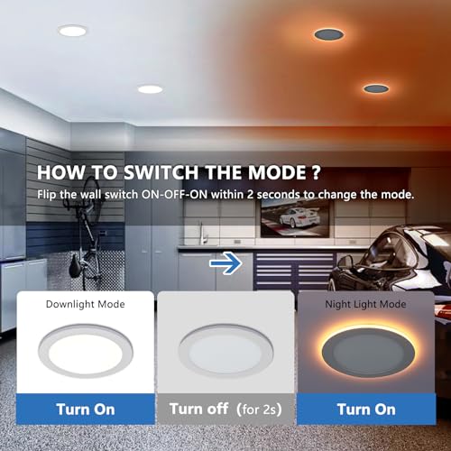 White 8 Inch LED Recessed Lights Set of 6 with Night Light Mode - CycevSun