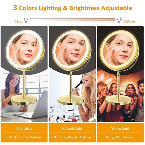 Rechargeable Lighted Makeup Mirror 8 Inch Dual-Sided 1X/10X Magnification with LED Lights