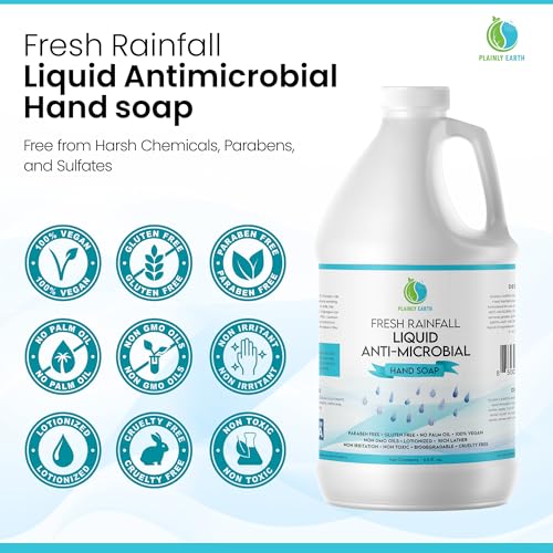 Antimicrobial Hand Soap Refill 64 oz - Gentle, Moisturizing, Scented for Kitchen & Bathroom - Fresh Rainfall Variation