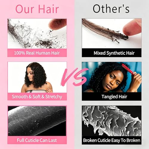 Natural Color Pixie Curly Human Hair Bundles 14 Inch Water Wave Textured Extensions - Black Women