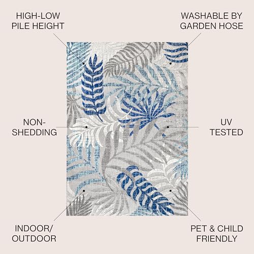 Indoor Outdoor Palm Leaf Area Rug - Gray Blue 5'3 x 7'7 Variation