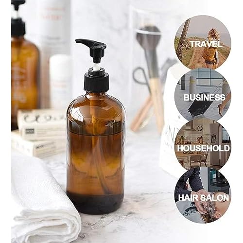 Yebeauty Empty Pump Bottle Dispenser, 17oz/500ml Lotion Soap Shampoo Pump Bottles Large Brown Bottle with Pump Plastic Refillable Containers Pack of 3