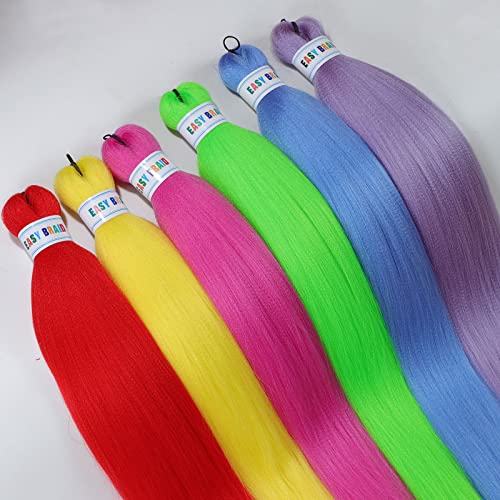 Ms Aloe Rainbow Pre Stretched Braiding Hair 26 Inch Pack of 6 - Multi Colored Knotless Extensions