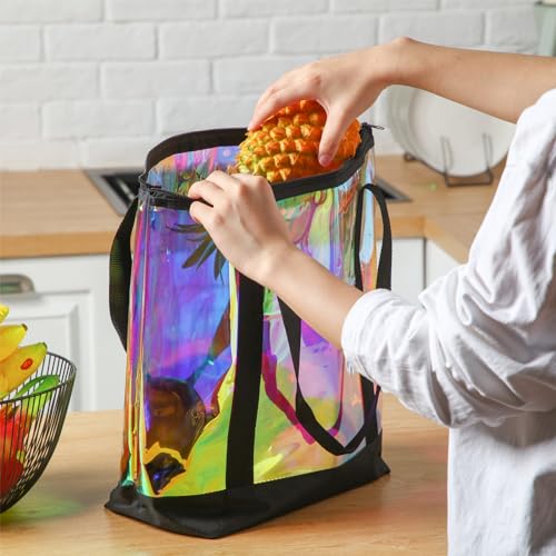 Reginary Clear Tote Bags 8 Pcs Security Approved See-Through Shoulder Bags with Zipper - Black TPU Variation
