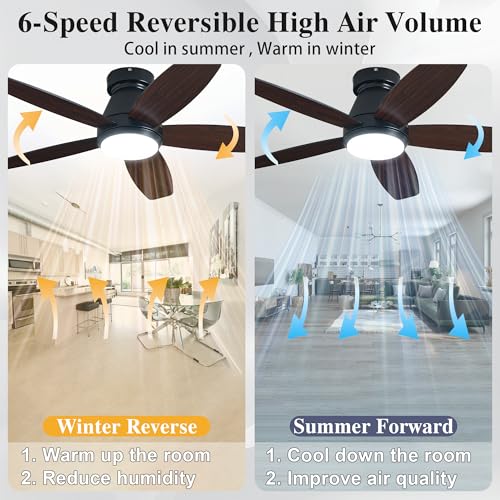 Black 42 Inch Ceiling Fan with Lights & Remote Control - Flush Mount Indoor/Outdoor