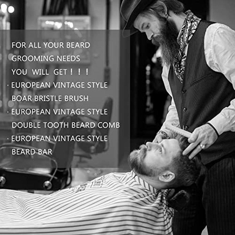 Beard Grooming Kit For Men - European Vintage Style w/Beard Comb, Beard Brush, Beard Bar - Focusing On Men's Beard Care, Mastering The Beards Of Men All Over The World